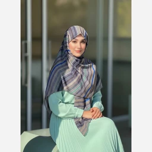 روسری (شال) نخ کاستوم طرح سنا راه راه شطرنجی قواره بزرگ (140 و 115) — تصویر ۴