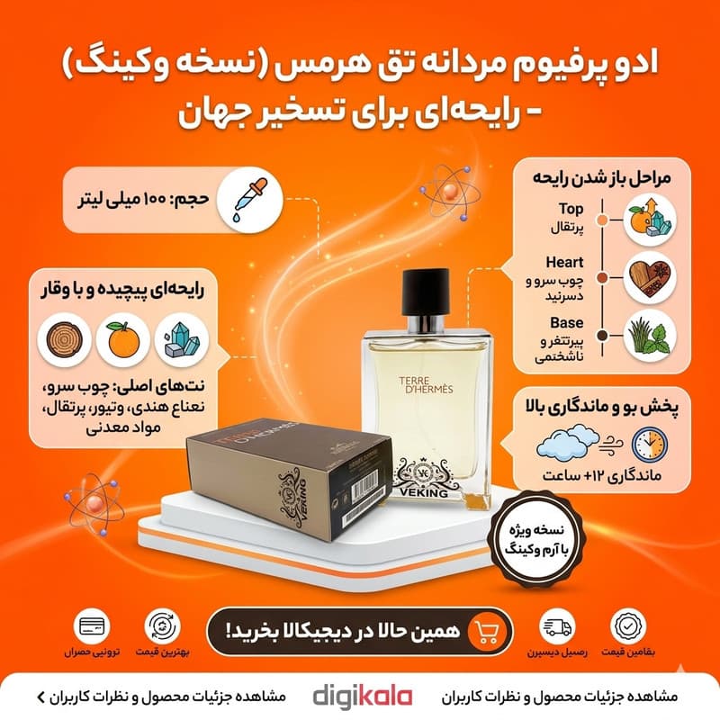 ادو تویلت مردانه وکینگ مدل تق هرمس با رایحه خنک حجم 100 میلی لیتر — تصویر ۴