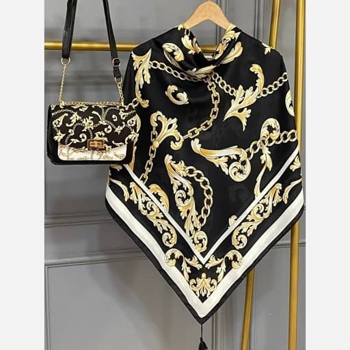 ست کیف و روسری (شال) طرح گراند مشکی روسری نخی قواره 130 — تصویر ۲