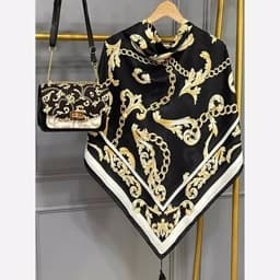 ست کیف و روسری (شال) طرح گراند مشکی روسری نخی قواره 130 — تصویر ۳