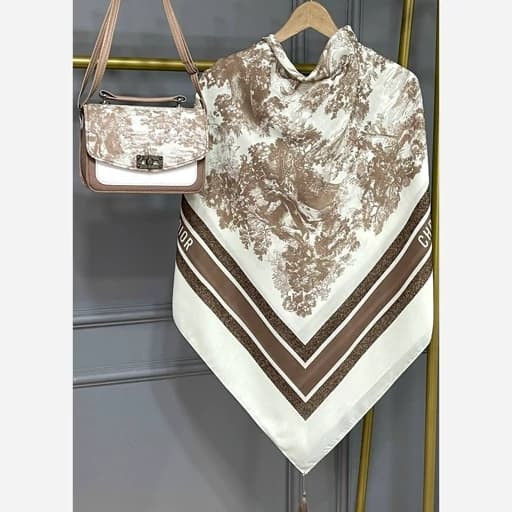 ست کیف و روسری (شال) طرح جنگلی نسکافه ای روسری نخی قواره 130