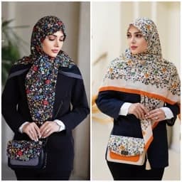 ست کیف و روسری (شال) طرح گلریز در 8 رنگ برند مونتلا کیف پاسپورتی روسری نخی منگوله دار قواره 130 — تصویر ۳