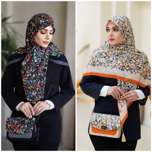 ست کیف و روسری (شال) طرح گلریز در 8 رنگ برند مونتلا کیف پاسپورتی روسری نخی منگوله دار قواره 130