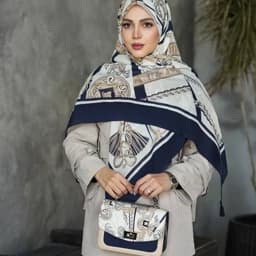 ست کیف و روسری(شال) طرح کارتیر در دو رنگ روسری نخی قواره 130- برند مونتلا — تصویر ۳