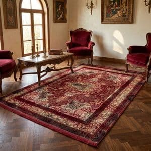 فرش ماشینی 700 شانه لک لک زمینه لاکی حاشیه لاکی مدل 1021