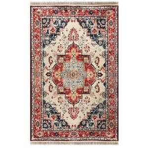 فرش ماشینی 1200 شانه فرش صرافیان زمینه کرم حاشیه قرمز مدل هومهر