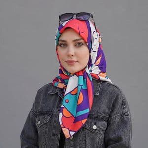 روسری زنانه مدل ابریشم توییل قواره 90 طرح جدید دست دوز ana-2951