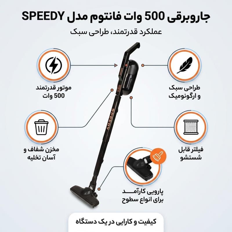 جاروبرقی 500 وات فانتوم مدل SPEEDY — تصویر ۲