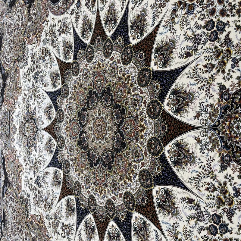 فرش ماشینی 1000 شانه محتشم زمینه کرم حاشیه سرمه ای مدل ماهور — تصویر ۴