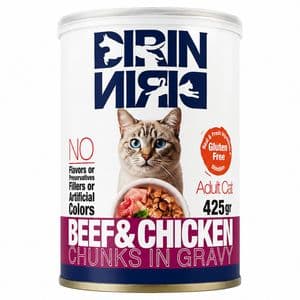 کنسرو غذای گربه بالغ دیرین دیرین مدل Chunk طعم گوشت و مرغ وزن 425 گرم