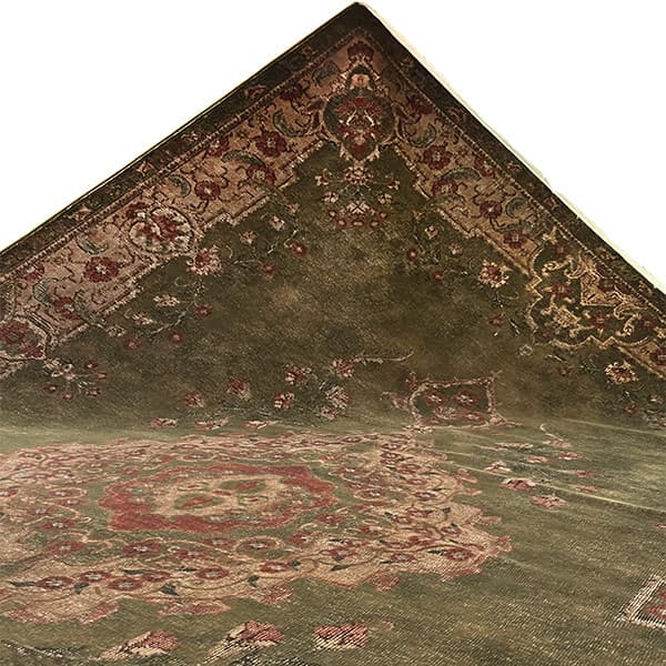 فرش ماشینی 1200 شانه فرش صرافیان زمینه سبز حاشیه کرم مدل آنا — تصویر ۱۲