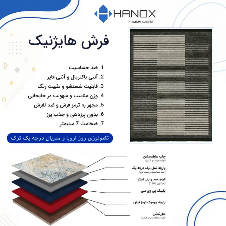 فرش ماشینی 1000 شانه هانوکس زمینه خاکستری حاشیه طوسی کرم مدل مینیمال کد HANM.0018.3 — تصویر ۳