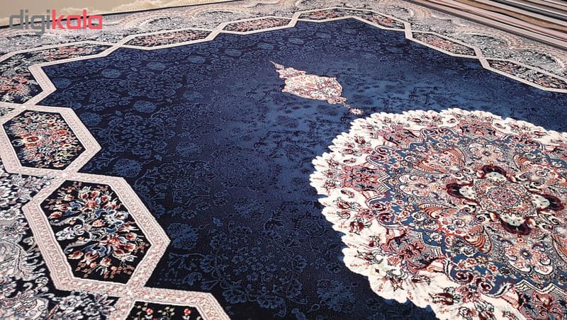 فرش ماشینی زمرد مشهد مدل تاج الماس زمینه سورمه ای — تصویر ۴
