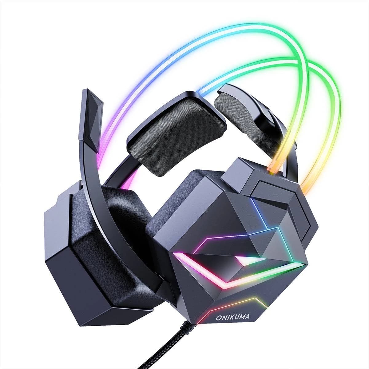 هدست گیمینگ برند اونیکوما مدل X20 با نویز کنسلینگ میکروفون، درگاه شارژ USB، دارای نورپردازی RGB، طراحی ارگونومیک و پدهای نرم و راحت — تصویر ۸
