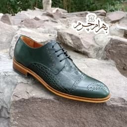 کفش مردانه مجلسی چرم طبیعی مدل کارلو کروکودیلی زیتونی — تصویر ۳