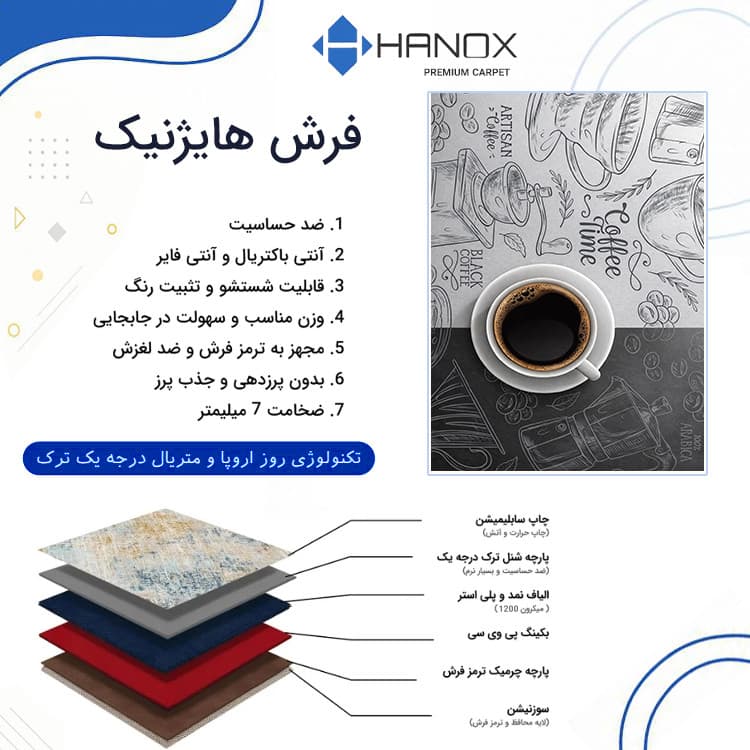 فرش ماشینی 1000 شانه زمینه خاکستری حاشیه طوسی هانوکس مدل آشپزحانه کد AHC-1607-4 — تصویر ۴