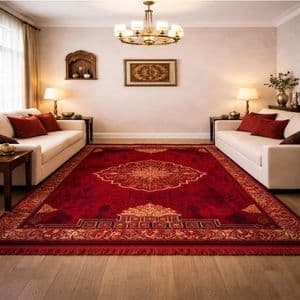فرش ماشینی 420 شانه زمینه لاکی حاشیه لاکی مدل 4136