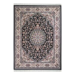 فرش ماشینی 1500 شانه فرش مشهد زمینه و حاشیه مشکی مدل 815092