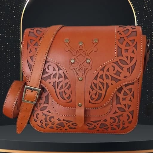کیف دوشی زنانه طرح اسلیمی چرمی دستدوز برند یاهیا چرم