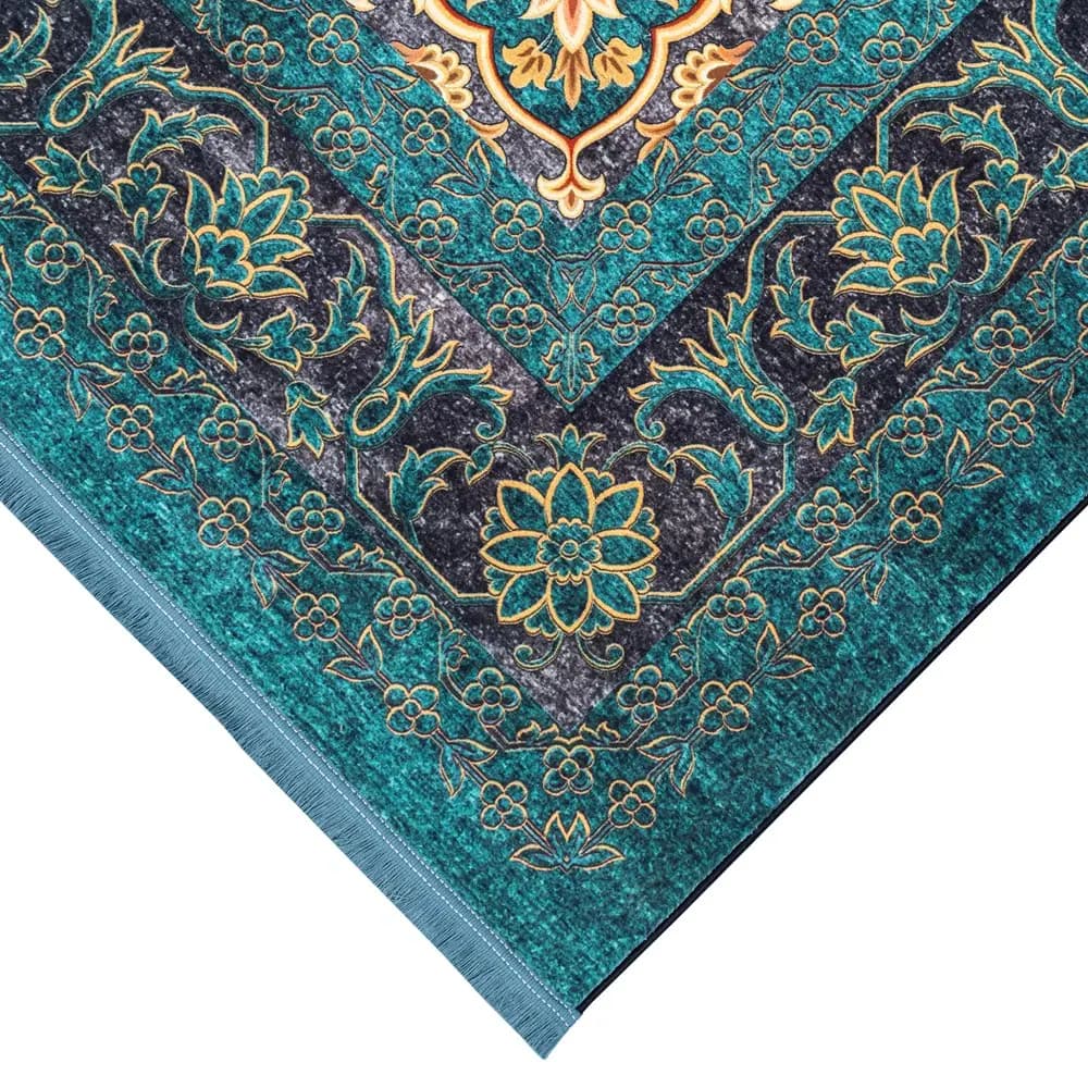 فرش ماشینی 1200 شانه محتشم زمینه لاکی حاشیه لاکی کد 25TT0080 — تصویر ۵