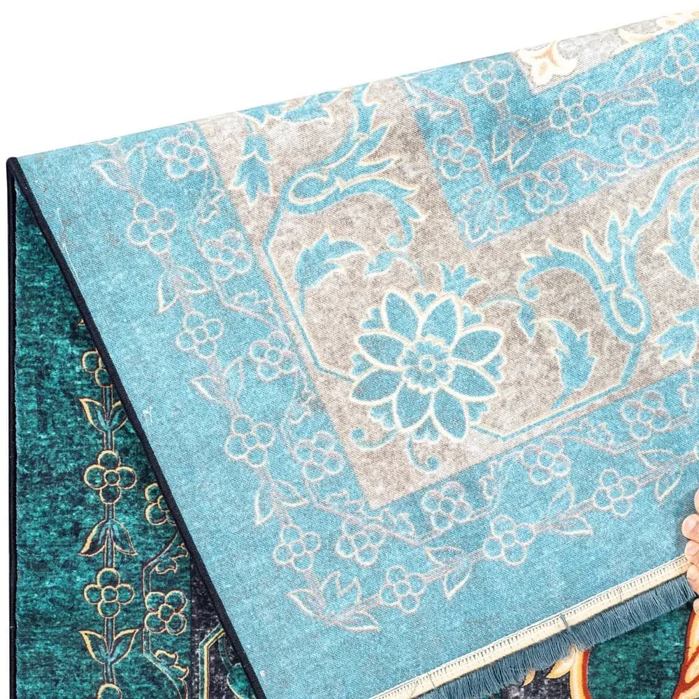 فرش ماشینی 1200 شانه محتشم زمینه لاکی حاشیه لاکی کد 25TT0080 — تصویر ۸