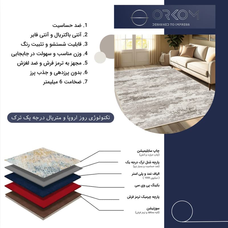 فرش ماشینی 1000 شانه زمینه کرم حاشیه کرم مدل نانو چاپ بدون پرز طرح مینیمال دلتا کد OR.1122.01 — تصویر ۶