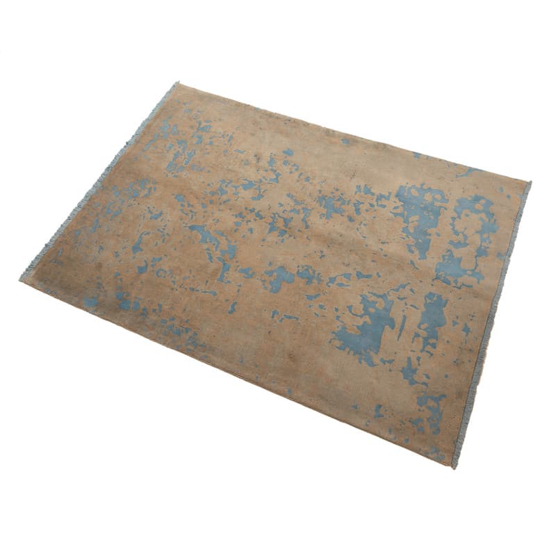 فرش ماشینی 700 شانه زمینه قهوه‌ای حاشیه آبی مدل مدرن پشم طبیعی ASH80099 — تصویر ۵