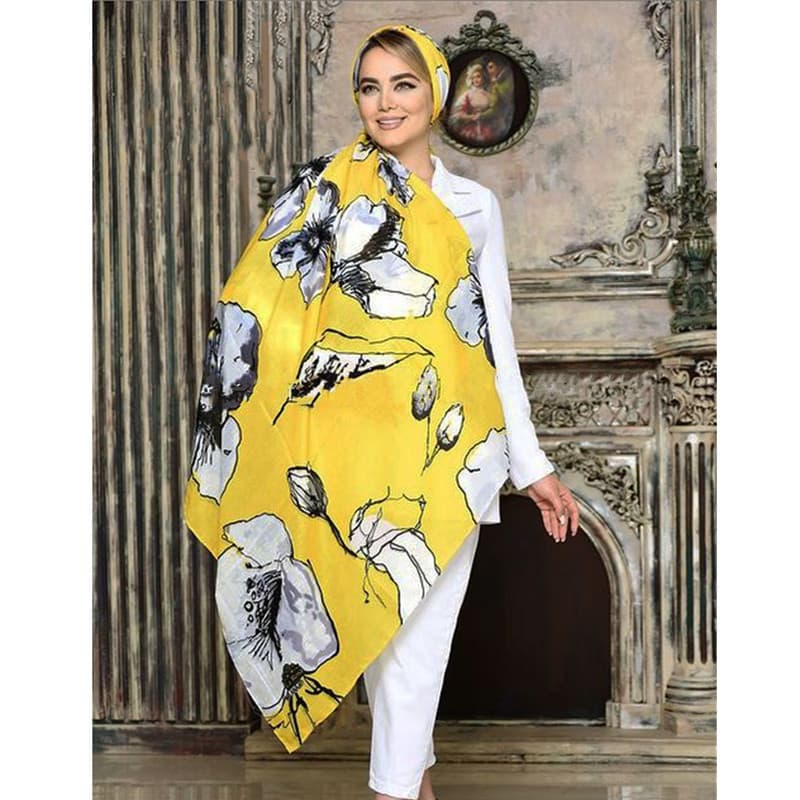 روسری زنانه مدل نخی بهاره دست دوز قواره 130 مزونی کد sar-1558 — تصویر ۲