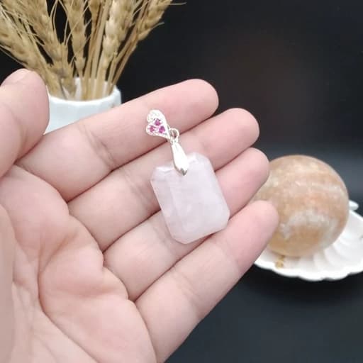 گردنبند نقره رزکوارتز اصل معدنی کد 8710 — تصویر ۲