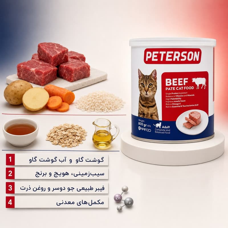 کنسرو گربه بالغ پترسون مدل پته طعم گوشت گاو وزن 800 گرم — تصویر ۴