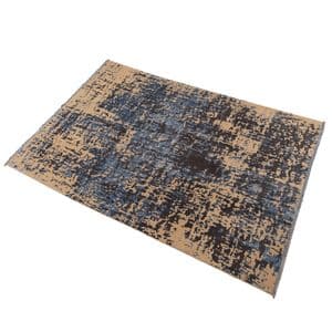 فرش ماشینی 700 شانه زمینه آبی حاشیه کرم مدل مدرن الیاف پشم طبیعی IPK101860