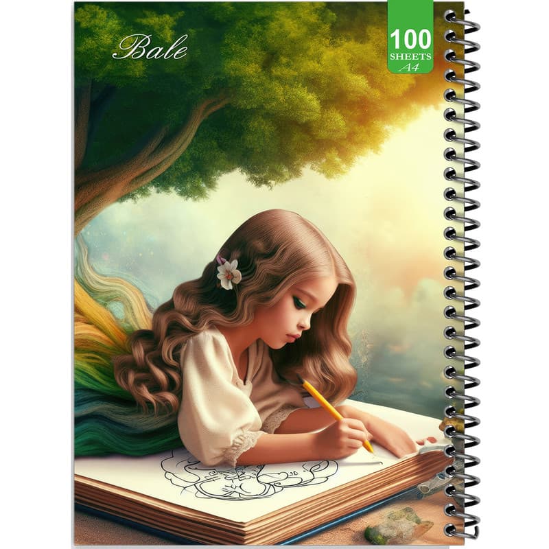 دفتر نقاشی 100 برگ بله طرح فانتزی دختر نقاش کد A4-N73 — تصویر ۲