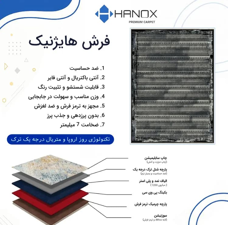 فرش ماشینی 1000 شانه هانوکس زمینه طوسی حاشیه چند رنگ مدل مدرن کد HAM.974.4 — تصویر ۹
