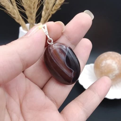 گردنبند نقره عقیق سلیمانی خراسانی اصل معدنی کد 8720