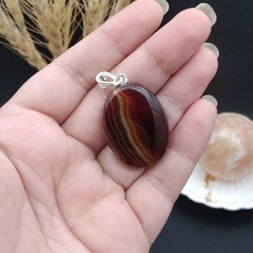 گردنبند نقره عقیق سلیمانی خراسانی اصل معدنی کد 8722 — تصویر ۲