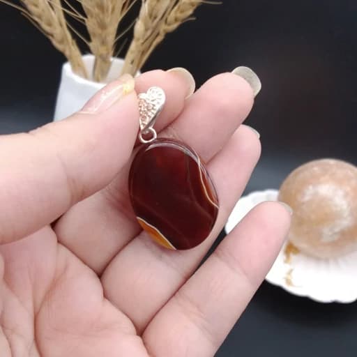 گردنبند نقره عقیق سلیمانی خراسانی اصل معدنی کد 8717