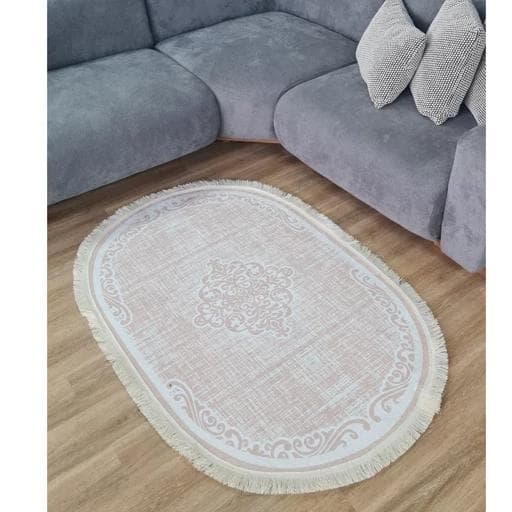 فرشینه مخمل بیضی بژ مینیمال B100 (پس کرایه) — تصویر ۲