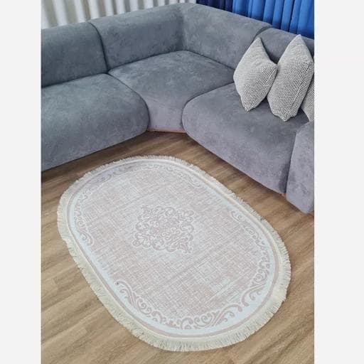 فرشینه مخمل بیضی بژ مینیمال B100 (پس کرایه) — تصویر ۶