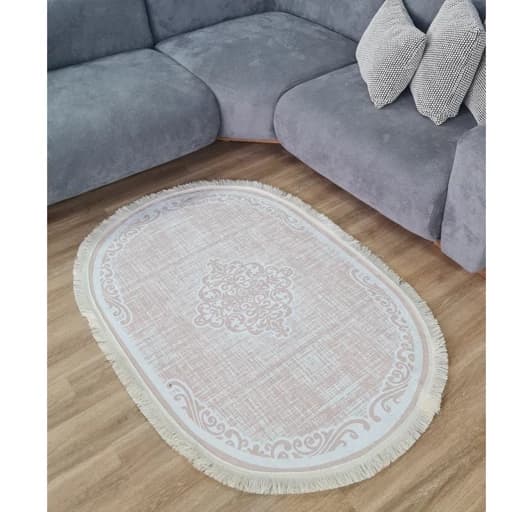 فرشینه مخمل بیضی بژ مینیمال B100 (پس کرایه)