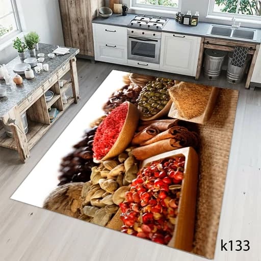 فرش آشپزخانه طرح ترشیجات و ادویه مخمل ترک کد K133 (پس کرایه)