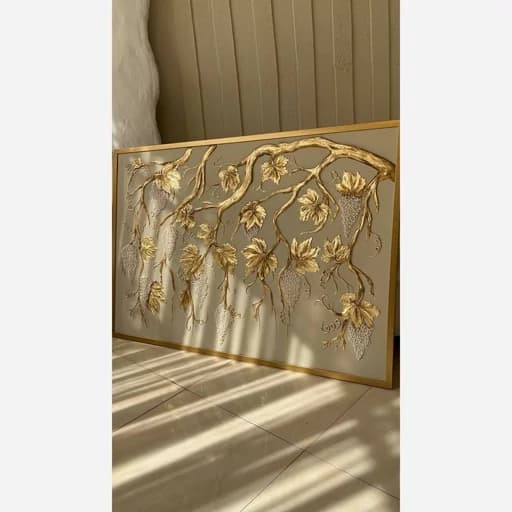 تابلو نقاشی انگور مرواریدی برجسته ورق طلا