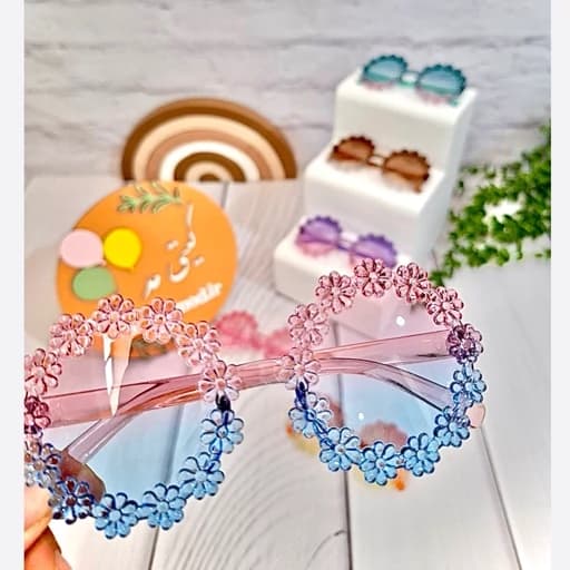 عینک آفتابی بچگانه عینک آفتابی گل رنگ بنفش سبز صورتی نارنجی آبی نسکافه ای
