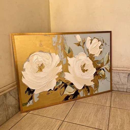 تابلو نقاشی گل برجسته با زمینه ورق طلا (پسکرایه)