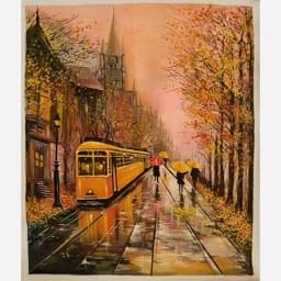 تابلو نقاشی پاریسی پاییزی رنگ روغن روی بوم 50در70 — تصویر ۳