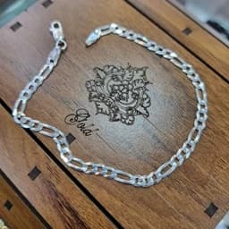 دستبند نقره مردانه فیگارو ایتالیایی 4 میل عیار925آبکاری طلا سفید — تصویر ۳