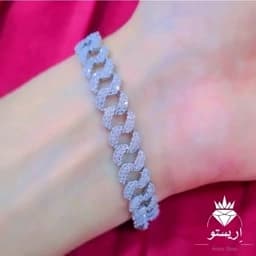 دستبند نقره کارتیر میکرو فول نگین با عیار 925 و آبکاری طلاسفید بدون ریزش نگین همراه با فاکتور معتبر — تصویر ۵