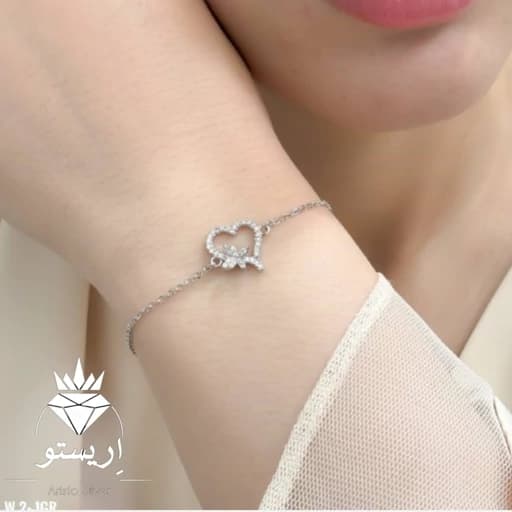 دستبند نقره قلبی زنانه عیار 925 آبکاری طلاسفید همراه با فاکتور