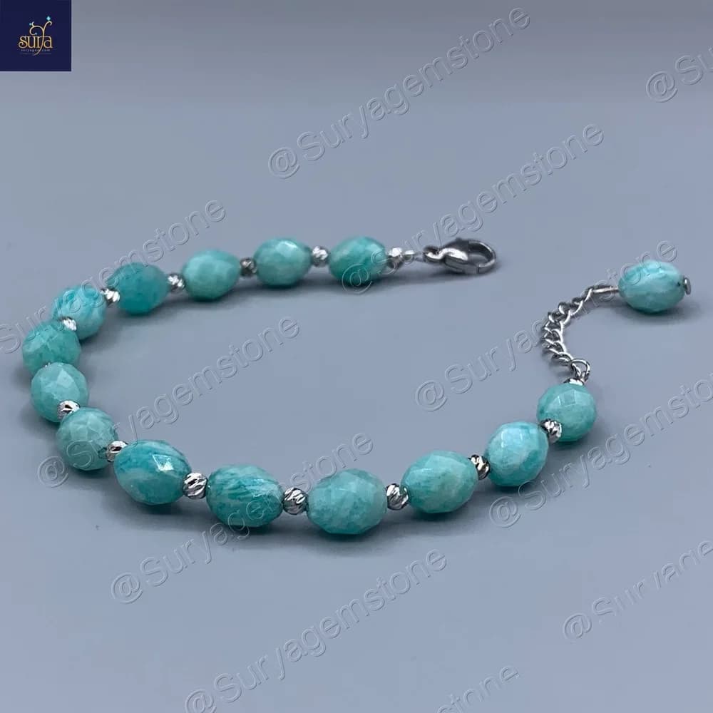 دستبند سنگی زنانه ، سنگ آمازونیت اصل و طبیعی و گوی استیل Mint Serenity — تصویر ۳