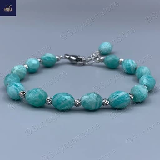 دستبند سنگی زنانه ، سنگ آمازونیت اصل و طبیعی و گوی استیل Mint Serenity