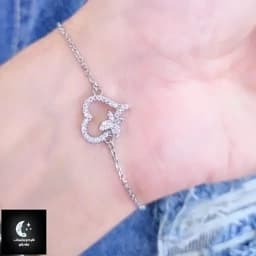 دستبند نقره زنانه قلبی باعیار 925 و آبکاری طلا سفید — تصویر ۳